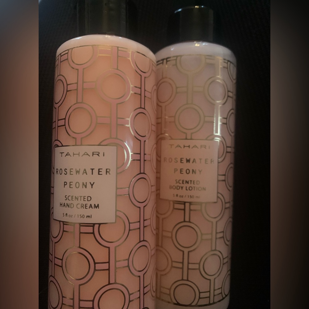Tahari Rosewater Peony Scented Hand Cream and Body Lotion - Pink and White